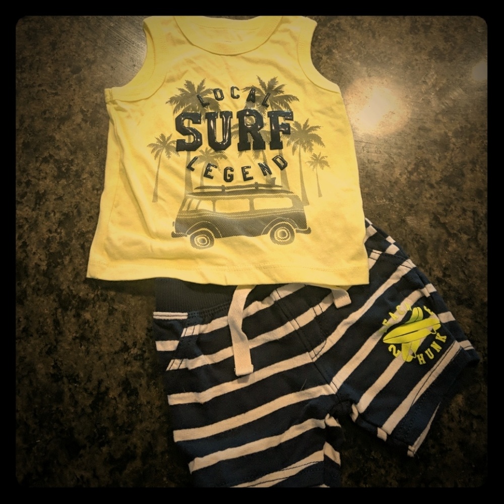 6 month muscle shirt and board shorts